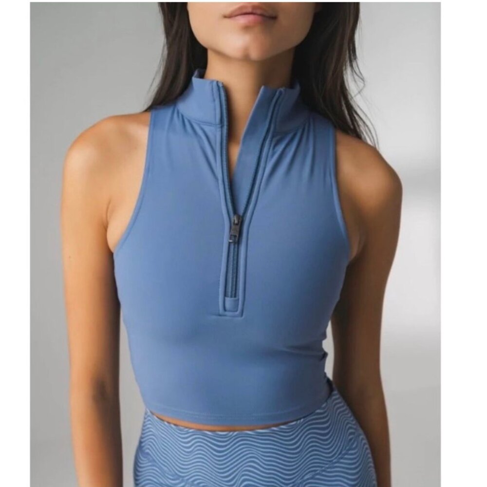 Women's Blue Sleeveless Zip Top